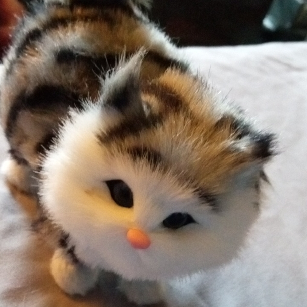GRAY AND BLACK STRIPED TABBY WHITE FACE STANDING STATUE HANDMADE.